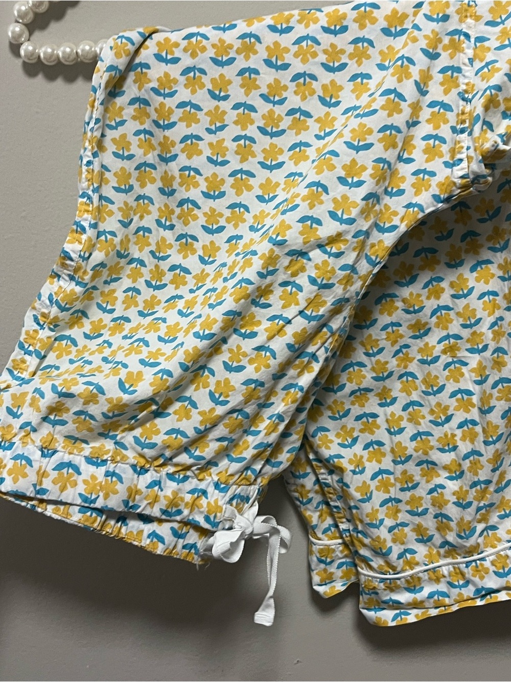 J.Crew Cotton Poplin Cropped Pajama Pants Warm Honey Meridian Blue Floral